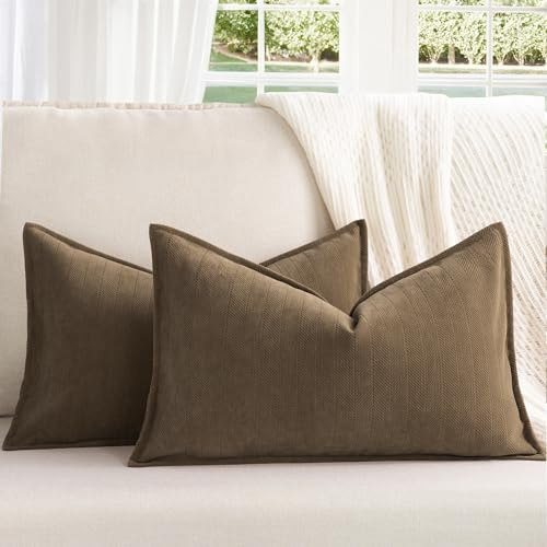 ZWJD Braun Kissenbezug 30x50 2er Set Chenille Kissenbezüge Sofakissen Kissenhüllen mit elegantem Design, weiche und luxuriöse dekorative Dekokissen für Couch, Bett und Heimdekoration
