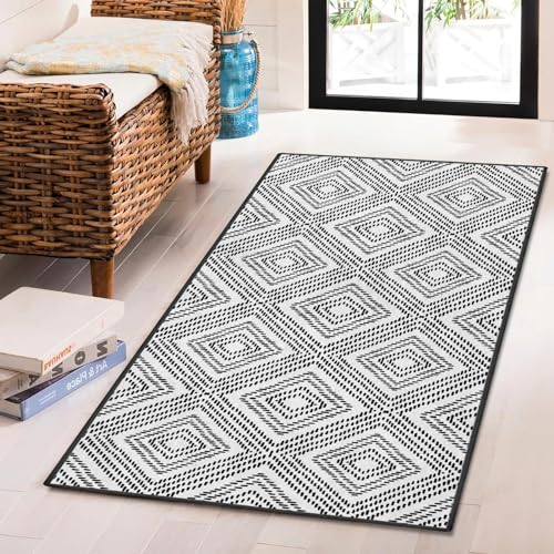 Bribay Teppich, waschbar und rutschfest, 60 x 120 cm, Vintage-Stil, afrikanisch, geometrisch, Azteken, Mexiko, kleine Fußmatte für den Innenbereich, für Schlafzimmer, Küche, Bad, Waschküche,