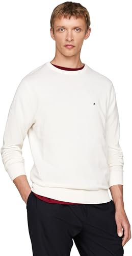 Tommy Hilfiger Men’s Essential Cotton Crew Neck Jumper, White (Ivory), M
