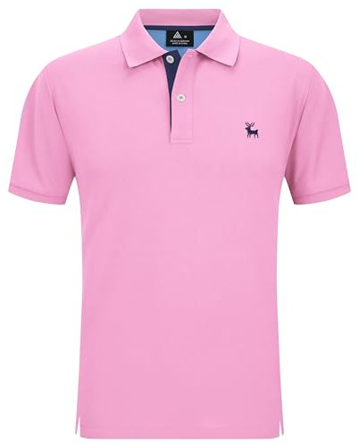 JACKETOWN Poloshirts Herren Kurzarm Golf Poloshirt Schnelltrocknend Casual Sport Shirt Outdoor Atmungsaktives T-Shirts Sommer Polo Hemd Männer(Rosa-3XL)
