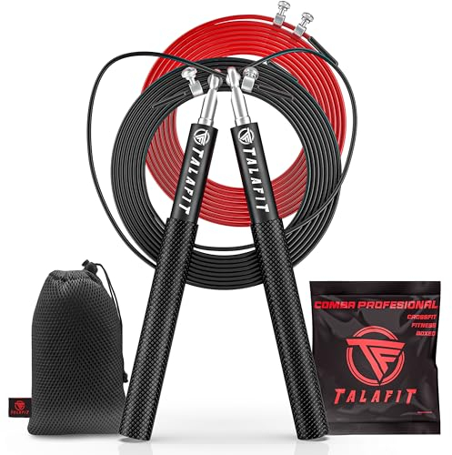 Corde à sauter professionnelle TALAFIT | Corde à sauter réglable | Corde à sauter de boxe | Corde à sauter avec roulements à grande vitesse de rotation | Housse incluse (NOIR)