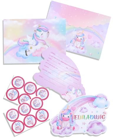 Heartsking 12 Stück Einladungskarten Kindergeburtstag Mädchen, Einhorn Einladungskarten, Geburtstagseinladungen Mädchen, Einladung Kindergeburtstag Mädchen für Geburtstagsfeier Kinderparty