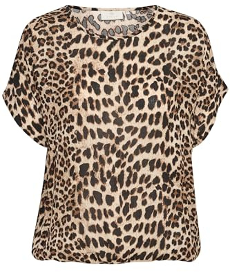 KAFFE Ärmellose Bluse KAamber Damen Bluse Kurzarm Print Shirt Rundhals Locker Oberteile Fledermaus Classic Leopard 34