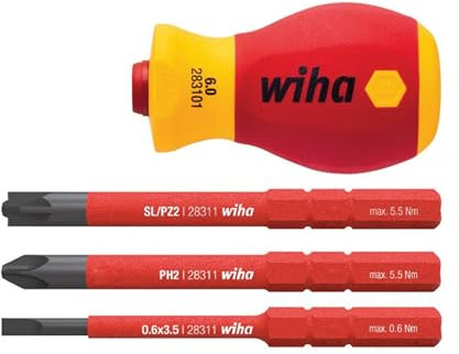 VDE Stubby Screwdriver Set, 4 Pieces, with Bit Holder
