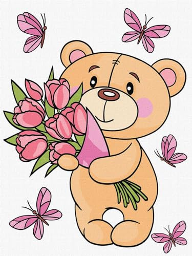 IDEYKA Ein liebenswerter Teddybär- Malen nach Zahlen für Kinder, einfaches Acryl-Malen nach Zahlen für Kinder, malen nach zahlen erwachsene mit rahmen,DIY-als Geschenk, 30х40cm