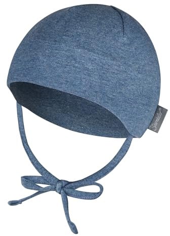 Sterntaler OCS Beanie Melange – Unisex Baby Mütze mit angeschnittenen Ohrenklappen & Bindeband – aus Melange-Singlejersey (Bio), doppellagig – Übergangsmütze ab Geburt – Tintenblau, Gr. 43
