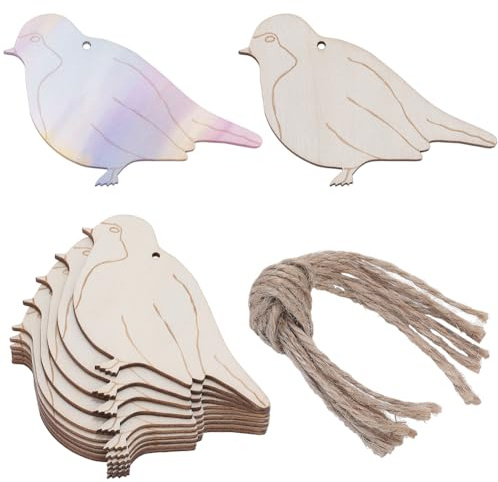 GORGECRAFT 2 Set Holzvogel Blank Beige Holzanhänger Zum Aufhängen Dekoration Tierausschnitt Scheiben Verzierungen Mit Loch Und Kordel Holzstücke Ornamente Für Hochzeit Weihnachtsbaum DIY Dekoration