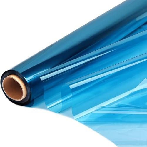 Bleu de Cellophane Transparent,30M x 40Cm Papier Cellophane 2,5 mil Cellophane Bleu Rouleau de papier cellophane bleu pour Cadeaux Panier Arts Artisanat