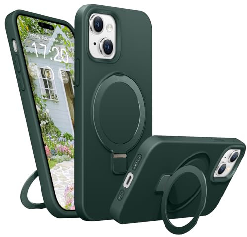 BENTIACC Liquid Silikon handyhülle für iPhone 15 hülle, für Mag-Safe mit Unsichtbarem Ständer 4 Schichten stoßfeste Kratzfeste Schutzhülle für iPhone 15 (Grün)