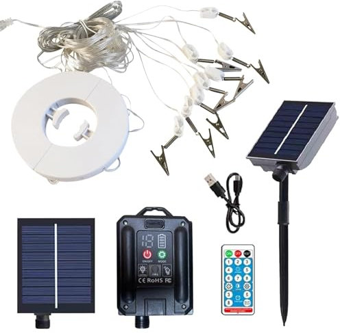 Lampada per ombrellone da patio, luci solari, lampada solare per esterni, stringa di luci solari per esterni, con ricarica USB, luce solare con telecomando, lampada solare per patio, luci solari a