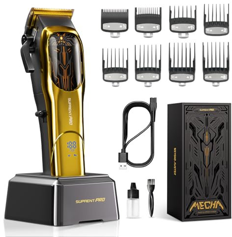 SUPRENT Profi Haarschneidemaschine, Haarschneider Herren Bürstenloser Motor mit Hohem Drehmoment & DLC-beschichteter Keramikklinge, Wiederaufladbar Haarschneider LED Display, Gold (Gold)