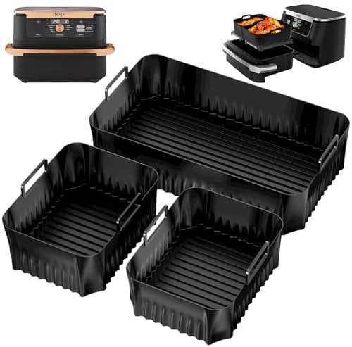 Chiluxendo 3 Pezzo Cestino per Friggitrice ad Aria, Riutilizzabile Teglia in Silicone per Friggitrice ad Aria, Rettangolare Air Fryer Contenitori Accessori, Cestello per Airfryer, Microonde, Forno