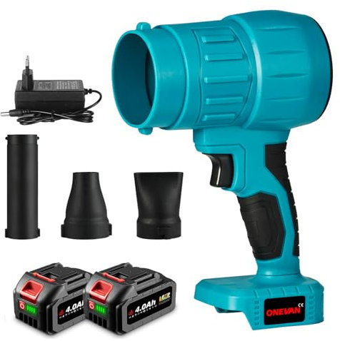 ONEVAN Turbo Fan Akku Gebläse, Kabellos Handgebläse mit 2 4000mAh Akkus, Elektrische Luftgebläse Turbo Gebläse zum Wegblasen von Staub, Schnee, Blättern (mit 2 Düse und Verlängerungsrohr)