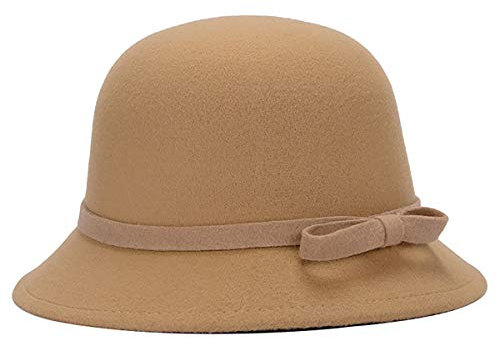Ayuduots Bowlerhut aus Wollfilz mit Schleife, Herbst-Winter-Vintage-Glockenhut mit Krempe, eleganter Fedora-Bucket-Hut für Damen