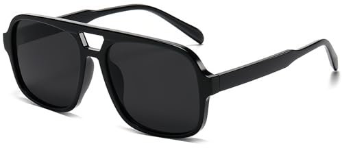 RUNHUIS Vintage 70er Sonnenbrille Damen Herren Retro Große quadratische Rahmen Rechteckige Brille (Schwarz/Grau)