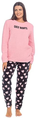 A2Z Ladies Sherpa Slogan Fleece Pyjama Set Heart Print Bottoms Nightwear | Warm Cosy Long Sleeve Top Trousers Lounge Outfit Womens Sizes 8 to 22 Years