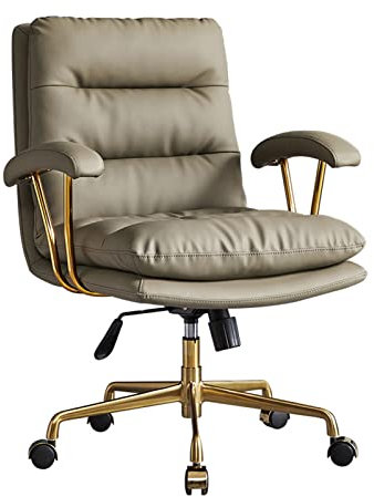 Chaise de bureau ergonomique rembourrée avec pieds en métal doré et roulettes universelles pour chambre et salon