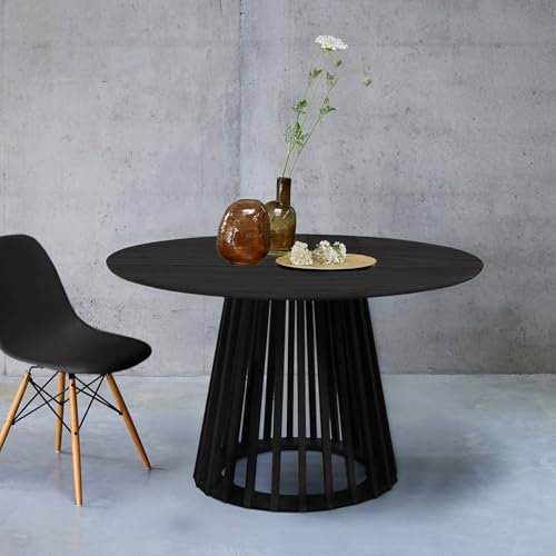 sweeek - Table à Manger Effet Bois Noir. Pieds Bois de Sapin 4 Places Ø120cm