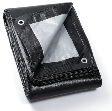 GUARD SHIELD Abdeckplane mit Ösen Wasserdicht 4m x 5m Schwarz/Grau Plane Gewebeplane 190g/㎡ Schutzplane Allzweckplane, Reißfest, UV-stabilisiert, Schimmelresistent