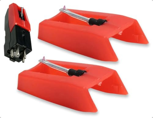 AOYEGIC 2 Stück Plattenspieler Nadel,Diamant Drehscheibe Nadel Ersatzzubehör,Kompatibel mit Crosley Schallplattenspieler,Kompatibel mit ION Phonograph(Rot)