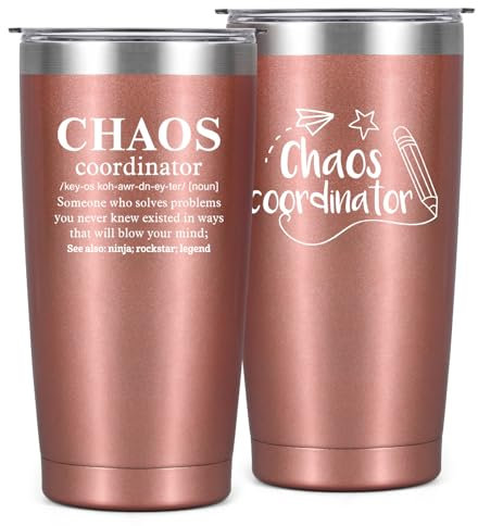 Livole Funny Gifts for Teacher Women, Boss, Manager, Her, Thank You Teacher Gift, Chaos Coordinator, End of The Year Presents, Christmas Gifts for Women, 20oz Insulated Wine Tumbler with Straw and Lid