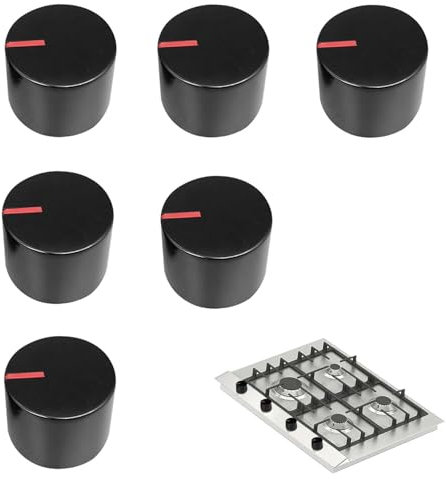 JINJUMEI Pack of 6 Gas Hob Knobs, Cooking Knobs for Gas Hob, 6 mm D Shank, Universal Locks & Control, Knobs & Switches for Stove Oven Replacement