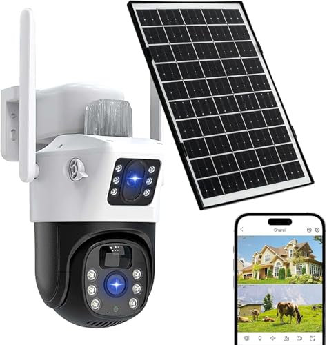 UCMDA 4K Caméra Surveillance WiFi Extérieure à Double Objectif - 360° PTZ Caméra IP, 8MP Détection Humaine avec Panneau Solaire, Vision Nocturne Couleur, Suivi Automatique, Audio Bidirectionnel,IP66