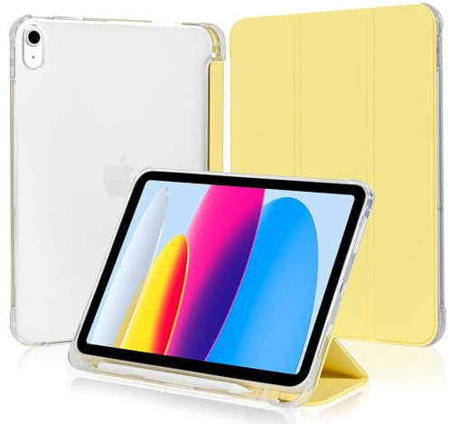 4UBonLife Cover per iPad (A16) 11ª Generazione 11 2025/iPad 10ª Generazione 10,9 Pollici 2022 con Portapenne, Custodia Protettiva Sottile Leggero, Case Retro Traslucido in Morbido TPU, Giallo