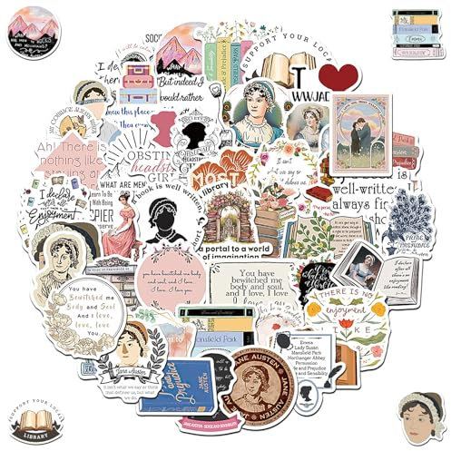 2 X 50 Stück Vintage Aufkleber, jane austen Aufkleber, Novelist Jane Austen Sticker Set, ästhetische aufkleber, für Kinder Mädchen Jugendliche, Scrapbooking Zubehör DIY Papierhandwerk