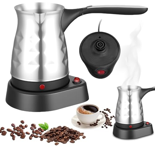 LEKEFETO Caffettiera turca elettrica: 500 ml 600 W in acciaio inox caffè turco con manico pieghevole, caffettiera per caffè turco, per viaggi, casa, ufficio
