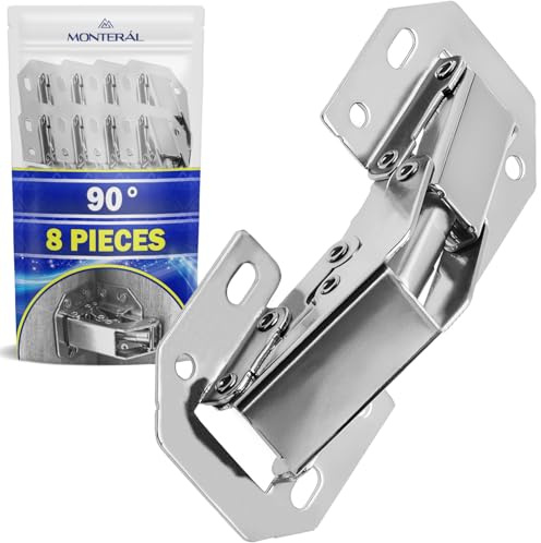 8 x Charniere Porte Placard avec Angle D'ouverture de 90° en Acier Nickelé | Charniere Porte Cuisine avec Ressort de Pression – Garantie de 10 Ans - MONTERAL