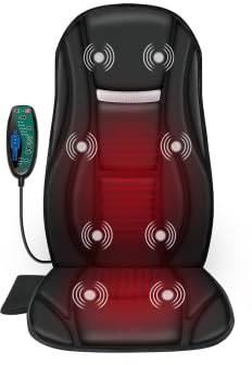 Snailax Housse de siège de massage avec fonction chauffante et vibrante, 8 moteurs de vibration, appareil de massage pour le dos, coussin de siège pour la maison, le bureau ou comme cadeau