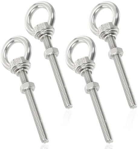 4 Sets Eye Bolt, M8 x 120mm Eye Bolts with Nut 304 Stainless Steel Eyebolt with Nut Washer Shoulder Lifting Ring Eye Bolt Male Thread with Hex Screw Nuts for Hanging Item Construction