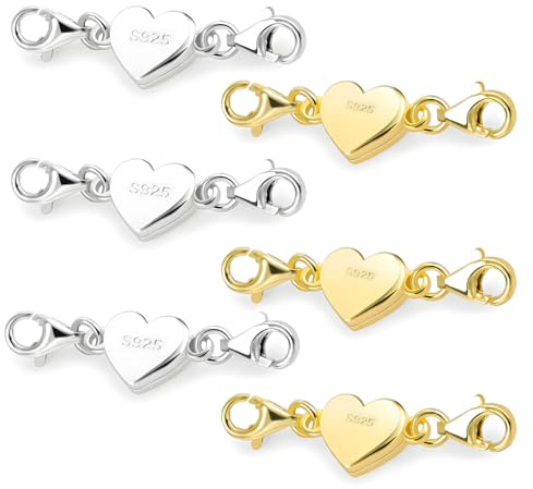 FIGCY 6 Pcs Heart Magnetic Clasp Necklace Gold, Magnetic Clasp for Bracelet, Durable Closure for Necklaces, Bracelets, and DIY Jewelry Making