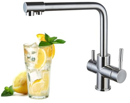 Rubinetto da cucina a 3 vie con doppia maniglia miscelatore per lavello | cucina rubinetti filtro per bere, rubinetti acqua calda e fredda e rubinetti triflusso miscelatore per cucine, tubo G3/8