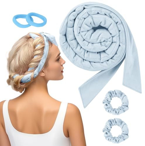 BUTBU 5Stück Heatless Curls, Samt heatless curls Band,Hair Curler Overnight | Lockenwickler über Nacht, DIY Hair Curler Rollers Set, Locken Ohne Hitze Für Lange Haare (Blau)