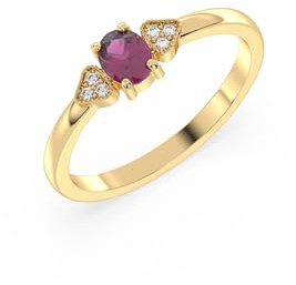 Hello Diamond Damenring, 14 Karat Gelbgold, Natürlicher Granat, Diamanten, Oval, Verlobung, Klassisch (54, Gelbgold)