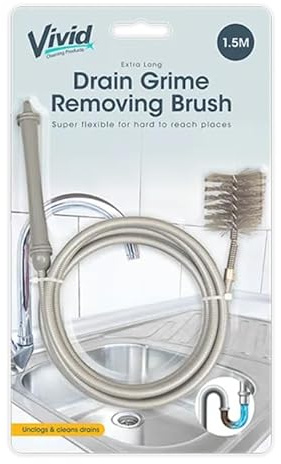 Extra Long Drain Grime Removing Brush 1.5M with Durable PVC and Steel Construction, Sink, shower & Basin unblocker & hair removal tool