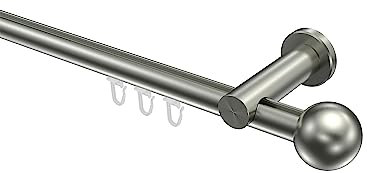 Interdeco Gardinenstangen mit Innenlauf Edelstahl Optik 20 mm Ø Platon Luino, 140 cm