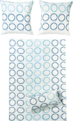 Dyckhoff Weichfrottier Bettwäsche Kreise blau 1 Bettbezug 155 x 200 cm + 1 Kissenbezug 80 x 80 cm