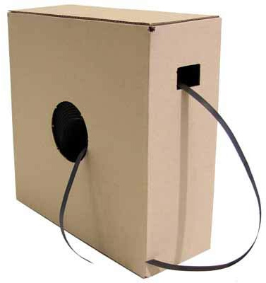 PP-Umreifungsband, 12,7mmx0,5mmx1000lfm, schwarz, im Spendekarton, Reißfestigkeit 170kp, 1 Rolle
