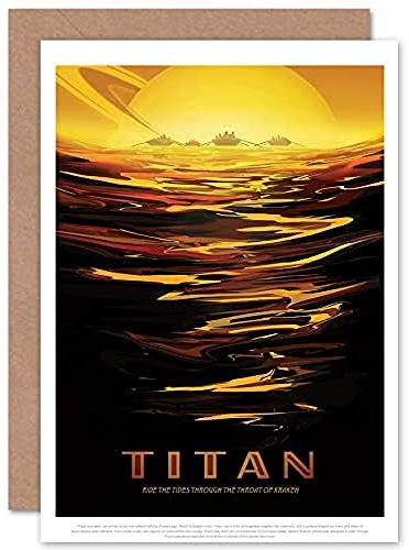 Artery8 Titan Ride the Tides Kraken NASA Space Tours Travel Sealed Greeting Card Plus Envelope Blank inside
