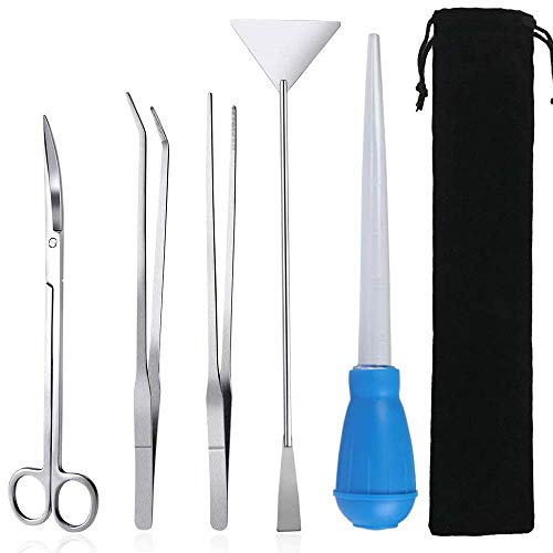 Aquascape Tools, Long Stainless Steel Aquatic Plant Tweezers Scissors Spatula Tool Set Algae Scrapers Aquascaping Cleaning Kit with Aquarium Pipette Dropper for Fish Tank Starter kit