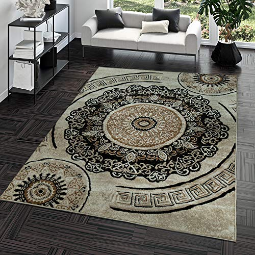 TT Home Kurzflor Wohnzimmer Teppich Vintage Mandala Muster Orient Optik Beige Braun, Größe:160x220 cm