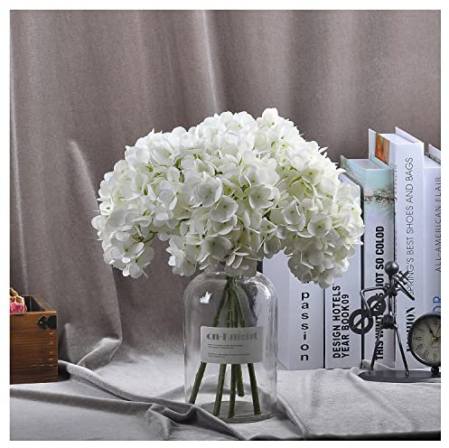 cn-Knight Artificial Hydrangea Flowers 6pcs 14 Inch Hortensia Bouquets for Wedding DIY Home Decor Centerpieces(White)