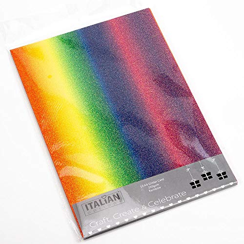 Italian Options 250 g/m² fusselfreies Glitzer-Karton-Bastelpapier, A4-Größe, mehrfarbig, regenbogenfarben