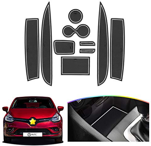 SKTU Clio 4 2013-2018 Rubber Mat Door Seam Non-Slip Mat Cup Holder Mat Storage Box Non-Slip Mat Console Mat (White)
