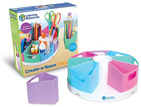Learning Resources Create-A-Space Stiftehalter mit Utensilien-Center (Pastell), Stiftaufbewahrung, Tisch-Organizer, Ideal für Klassenzimmer und Schreibtisch, abwischbarer Kunststoff, 10-teiliges Set