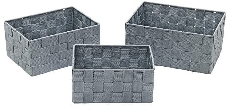 JVL Vichy Rect Nylon Storage Baskets, Set of 3, Grey