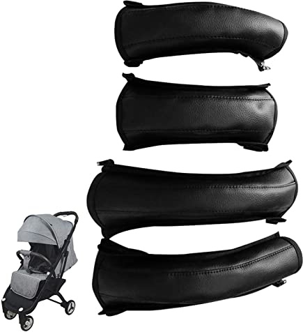Joyivike Kinderwagen Griffbezug 4 STÜCK Leder Kinderwagen Griff Mit Reissverschluss, Kinderwagen Griffschutz Bu-ggy Zubehör, Kinderwagen Armlehne Schutzhülle Wasserdicht Griff Abdeckung,Schwarz/